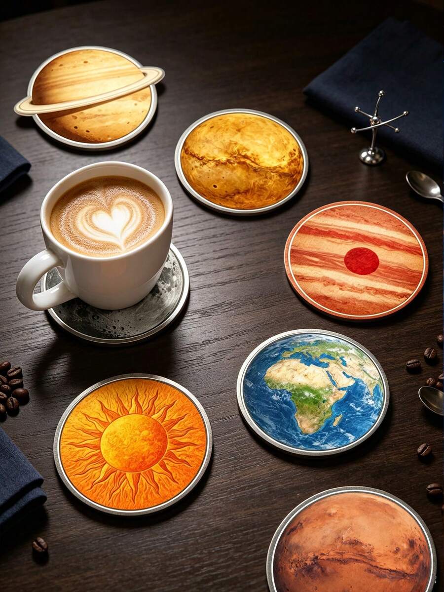 11/5/1pc Solar System Planet Wooden Coasters Round Heat Resistant Drink Cup Mats Space Astronomy Decor Coffee Table Protector Novelty Home Kitchen Decor Holiday Birthday Housewarming Party Gift For Space Lovers - Multicolor - View 1