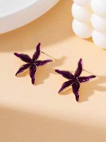 1 Pair Exaggerated Design Handmade Drip Oil Purple Enamel Starfish Stud Earrings For Women, Summer Beach Vacation Vibe - Purple - View 2
