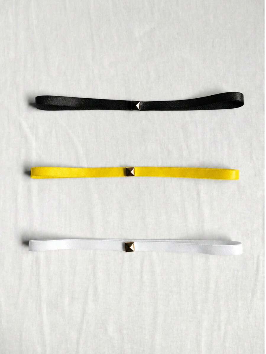 3-Pack Elastic Headband Bandanas For Running, Gym, Yoga, Casual Streetwear - Black, White, Yellow - 白色,黑色和黃色 - 查看 1