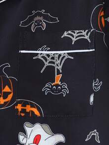 Set Piyama Wanita Motif Halloween Lengan Pendek Model Bubble Crinkle - Hitam - View 4