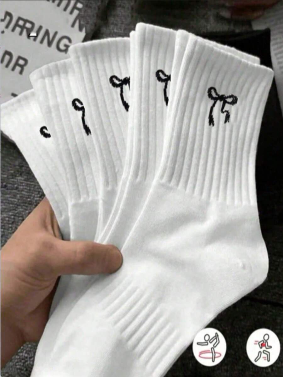 1/5/10/20雙中性多功能運動休閒經典蝴蝶結圖案女款襪子,吸濕排汗透氣中筒軟襪,適合日常穿著情侶襪 - 彩色 - 查看 1