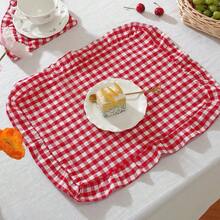 1pc/2pcs/6pcs Korean Style Plaid Placemats, Sweet Princess Style Candy Color Plaid Tablecloth With Ruffle Edge, Cute Food Plate Heat-Insulating Background Mat - Multicolor - View 15