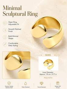 4pcs Thick Gold Oversized Exaggerated Ring Set, Starfish Shell Flower Open Adjustable Rings, Vacation Essential - D062 - View 6