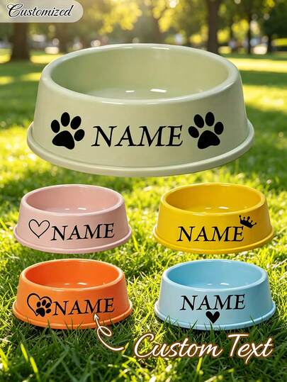 Customizable Plastic Pet Bowl With Pet Name, Suitable For Dogs And Cats, Easy To Clean, Ideal Gift For Pet Memento