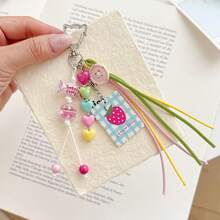 Cute Strawberry Bag Charm Keychain, Colorful Heart Beaded Tassel Pendant, Kawaii Candy Purse Charm, Backpack Accessory, Gift For Women Girls - Multicolor - View 2