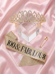 2pcs/Set Birthday Crown & Sash Gift Set, Gold Rhinestone Tiara And Glitter Fabulous Sash, Suitable For Women & Girls Sweet 16, 21st, 40th, 50th, 60th Birthday Party Decoration - Gold - View 15
