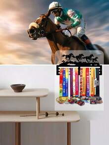 1pc Metal Medal Display Rack For Horse Racing Competition Gold, Silver, Bronze Medals, Wall Decor Storage Holder, Suitable For Sports Awards, Weather-Resistant For Indoor/Outdoor Display, Perfect Gift For Sports Fans And Champions - Black - View 4