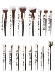 ronshadow 15pcs Multi-Function Makeup Brush Set, Soft Nylon Bristles, Base, Contour, Eye, Brow Brushes, Even Powder Pickup, Smooth Application, Suitable For Daily Use, Travel Makeup, Gift - Multicolor - View 11