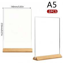 2pcs T-Shaped Transparent Acrylic Display Stands, A4 A5 A6 Size Solid Wood Base Beech Wood Horizontal And Vertical Styles, Interchangeable, Suitable For Restaurant Menu Display, Office, Home Decor, Back To School, Wedding Ceremony, Bachelor Party, Birthday Celebration, Prom, Hotel Decoration And New Year Celebration - Multiple Specifications - View 12