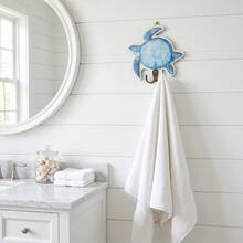 Cross-Border Fresh Mediterranean Style Wooden Hooks: Turtle Bathroom And Entryway Wall Decor, Towel Rack; Cute Ocean Theme Home Bathroom Clothing Hooks; 2D Flat Wooden Bathroom Wall Hooks, Suitable For Door-Back Clothing And Hat Storage - View 4