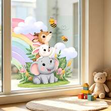 Static Cling Rainbow Animal Window Stickers, Cute Elephant Rabbit Deer Wall Decals, Double Sided Removable Window Glass Film, Cute Cartoon Bedroom Living Room Classroom Balcony Decoration - Animal Window Decals - View 7