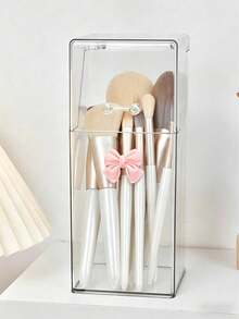 1pc Acrylic Transparent Makeup Brush Holder, Cosmetic Desktop Storage Box - Multicolor - View 9