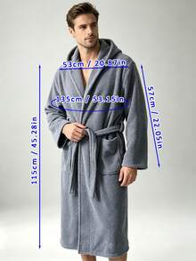 1 pieza Albornoz de hombre con capucha color gris, estampado de piña y cuadros, unicolor, cómodo, transpirable, suave, de felpa, absorbente y de secado rápido, largo para uso en casa, adecuado para hogar/spa/hotel/ocio, para todas las estaciones, decoración de baño - Bata de baño con capucha - Piña - Gris - Ver 2
