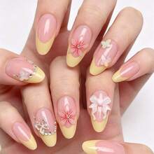 24pcs Medium Almond Pointed Press On Nails 3d Nails,French Manicure Nail Stickers,French Tip Nails, High Gloss Full Coverage, Suitable For Women And Girls Daily Wear, Create Elegant Nail Art Nails Nail Supplies - Multicolor - View 6