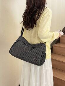 Dedoo Black Plaid Nylon Large Capacity Crossbody Bag With Drawstring, Casual Shoulder Bag, Lightweight Commuter Travel Student Handbag - Black and White - View 7