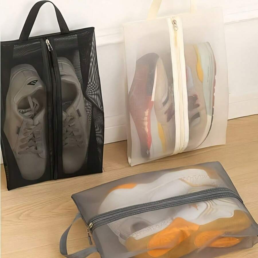 1pc Foldable Breathable Mesh Shoe Bag - Transparent Visible Design Storage Bag, Portable Handheld Sports Fitness Shoe Storage Bag, Dust-Proof Moisture-Proof Large Capacity Shoe Storage Bag, Suitable For Gym, Travel, Beach And Cosmetics - View 1