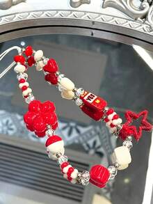 1pc Red White Beaded Phone Lanyard Cute Flower Heart Star Fries Charm Wrist Strap Y2K Aesthetic Phone Chain For Girls - Multicolor - View 1