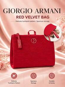 Giorgio Armani 阿瑪尼紅色化妝包,耐用拉鍊封口,大容量多隔層收納,加固提把,便攜輕巧設計,適合旅行 - 紅色 - 查看 2