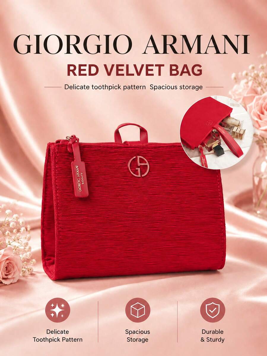 Giorgio Armani 阿瑪尼紅色化妝包,耐用拉鍊封口,大容量多隔層收納,加固提把,便攜輕巧設計,適合旅行