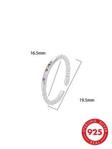 1pc S925 Sterling Silver Gentle Exquisite Dopamine Design Adjustable Open Ring For Women, Fashion Minimalist Fresh Vibe, Suitable For Casual Sweet Style, Niche Luxury Finger Jewelry - Diamond - View 10