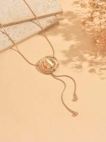 1pc Fashion Bohemian Adjustable Pull-Cord Necklace With Gold Hat And Turquoise Pendant Decor, Sweater Chain, Vintage Neck Jewelry For Women, Suitable For Daily Wear, Outings, Dates And Parties - Gold - View 3