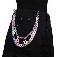1pc Versatile Candy Color Five-Pointed Star Pendant Double-Layer Pants Chain Colorful Acrylic Pants Chain, Men And Women Couples Waist Accessories - 藍色愛心褲鏈 - 查看 2