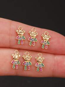 6/10pcs Animal Bear & Rabbit Micro-Inlaid Zirconia Pendant, Handmade DIY Earrings, Bracelets, Anklets Best Gift - Gold 5 - View 7