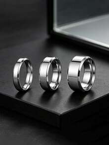 Fashionable Simple Smooth Stainless Steel Men's Ring, Men's Jewelry Accessory, Men's Ring Set, Jewelry Suitable For Daily Wear, Parties, And Birthdays - Three-piece Set - View 1