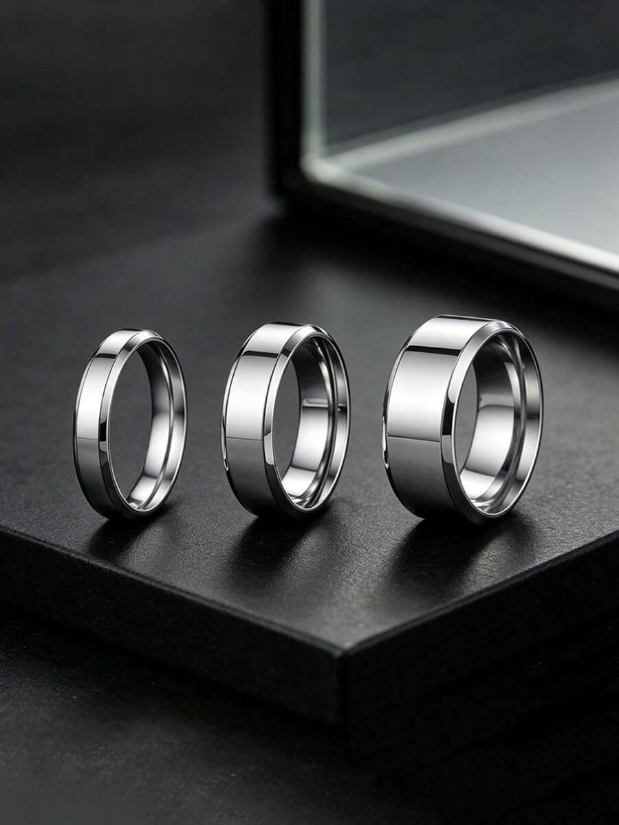 Fashionable Simple Smooth Stainless Steel Men's Ring, Men's Jewelry Accessory, Men's Ring Set, Jewelry Suitable For Daily Wear, Parties, And Birthdays - Three-piece Set - View 1