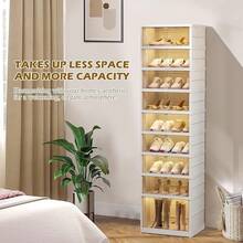 Foldable Shoe Rack Storage Rack, Suitable For Wardrobe Plastic Foldable Shoe Storage Box, Transparent Shoe Box, Stackable Door, Easy To Assemble Shoe Cabinet With Lid, Large Size - 查看 5