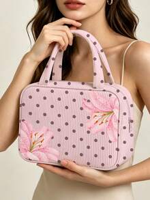 New Polka Dot Makeup Bag, Toiletry Bag, Travel Organizer Bag, Lightweight Portable Handheld Travel Makeup Storage Bag, Toiletry Bag, Fresh Daily Storage Bag, Compact Portable Style, Corduroy Material, Polka Dot Print Decoration, Top Handle Makeup Bag, Minimalist Casual Large Capacity Commuter Bag, Fashion Polka Dot One Shoulder Handbag, Suitable For Daily Wear - Multicolor - View 7