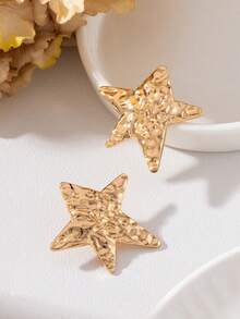 1 Pair Fashionable Cute Star Earrings, Suitable For Daily And Holiday Wear - Yellow Gold - View 5