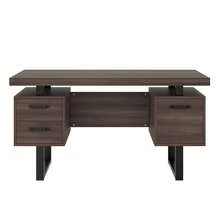 Modern Desk 135x54cm, MDF Tabletop, Metal Legs - 黑色和棕色 - 查看 6
