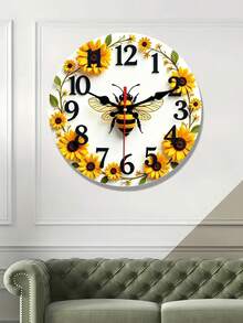 Bee And Sunflower Wall Clock- 10/12IN Round Wooden Clock, Silent Movement, Battery Operated(AA Batteries Not Included), Perfect For Bedroom, Living Room And Office Decoration- Charming Anniversary And Holiday Gift, Bee Decoration - A - View 8