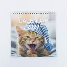 1PC 2027 Cartoon Kitty Desktop Calendar, Lovely Yawning Cat Design Monthly Desk Planner For Home & Office - Single Piece - View 2