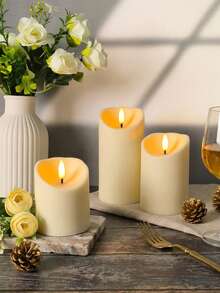 3pcs Set Flickering Flameless Candles With Timer Remote Control, Battery Operated, Suitable For Christmas, Halloween, Valentine's Day, Mother's Day, Dining Table, Wedding, Party, Gift, Holiday Atmosphere Decoration Light - Warm Light - View 3