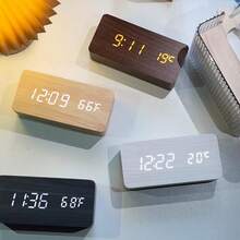 極簡木質 LED 數位鬧鐘，USB 供電床頭桌鐘，顯示時間、日期、溫度，亮度可調，靜音無滴答聲，適用於臥室、辦公室、居家裝飾，送給家人與朋友的完美禮物 - 白色1件 - 查看 2