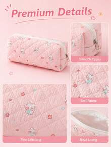 1pc Macaron Color Argyle Pattern Cartoon Rabbit Pencil Case, Sweet Floral Rabbit Stationery Storage Bag, Zipper Portable Soft Fabric Pencil Pouch, Suitable For Teenagers Classroom Daily Storage, Perfect Gift For Students, Multi-Functional Storage Bag, Back To School Essential - Cartoon Animal Pencil Case - View 6