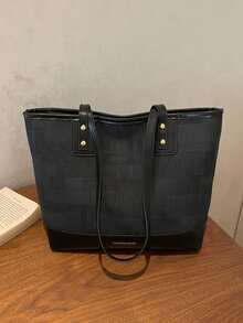 Bolsa Tote Texturizada de Ombro 2026 Nova Moda Executiva, Grande Capacidade, Estilo Coreano Retrô, Bolsa Grande Feminina para Viagem - Preto - Visão 8