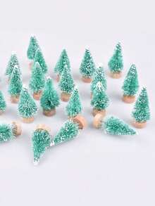6pcs/1pc-Mini Bottle Brush Christmas Tree With Wooden Base, Christmas Decoration, Artificial Plastic Mini Tree Handmade Decor, Winter Snowy Scene Christmas Table Party Decoration (Green) - Green - View 9