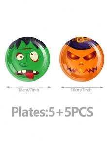 10pcs Halloween Ghosts And Goblins Combo Theme Cartoon Party Tableware Birthday Party Tableware Disposable Paper Plates Paper Cups Paper Towels Halloween Ghosts And Goblins Combo - Multicolor - View 6