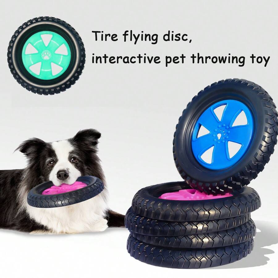 A Tire-Shaped Flying Disc, Durable And Made Of Material. It's A Pet Toy That Can Be Played Independently, Relieving Boredom Through Chewing, Also Serves As A Teething Toy, Interactive Toy, Companion Toy, Perfect Gift For Dogs, Dog Companion Toy Or Training Toy, Suitable For Medium To Large Dogs.