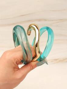 3pcs Bold Asymmetric Green Acrylic Bracelets, Suitable For Women, Decorated With Gold CCB Round Accents, Perfect For Casual Daily Wear - Baby Blue - View 1