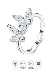 Moissanite Ring For Women, 925 Sterling Silver Plated With 18K Gold, Luxury Niche Design, Valentine's Day Birthday Gift For Girlfriend, Wife, Mom, Gift Box Packaging With Certificate - Silver - View 2