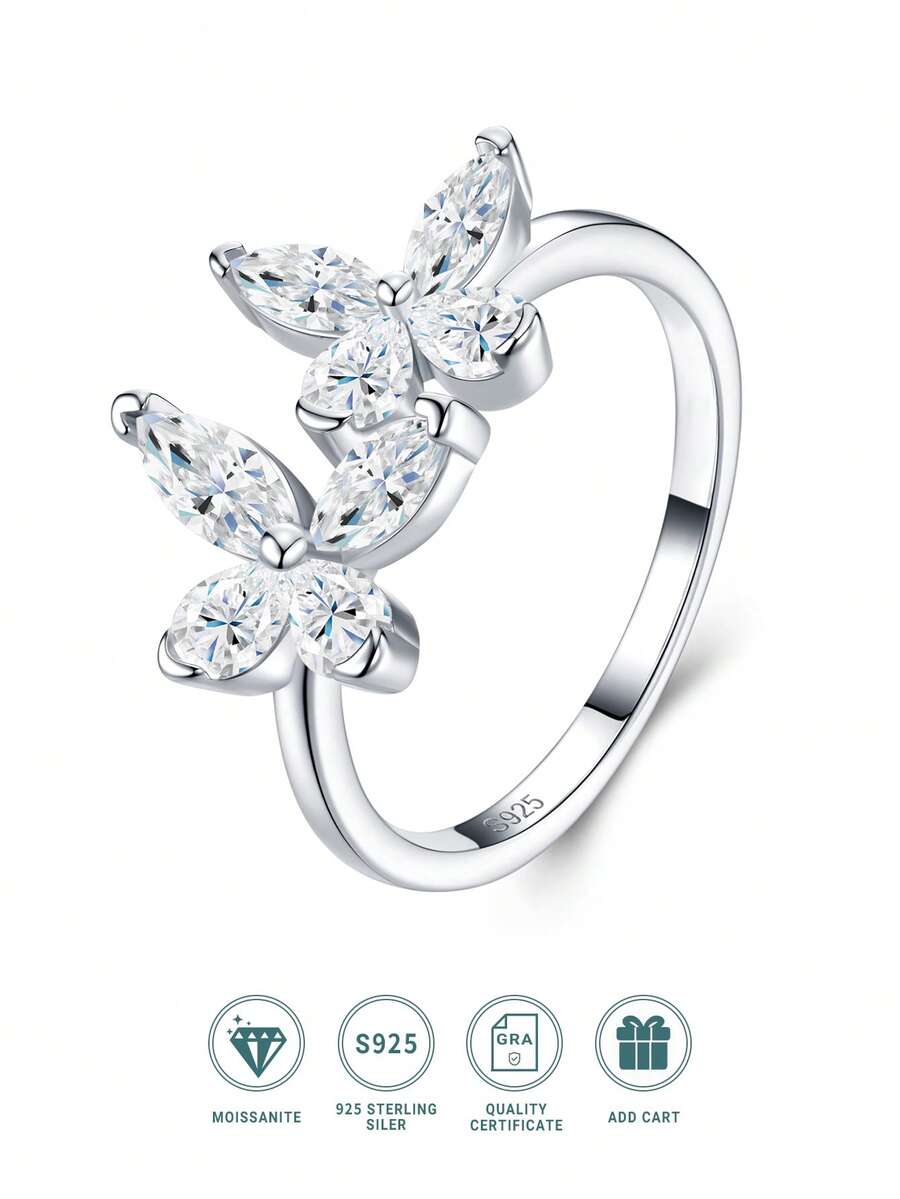 Moissanite Ring For Women, 925 Sterling Silver Plated With 18K Gold, Luxury Niche Design, Valentine's Day Birthday Gift For Girlfriend, Wife, Mom, Gift Box Packaging With Certificate