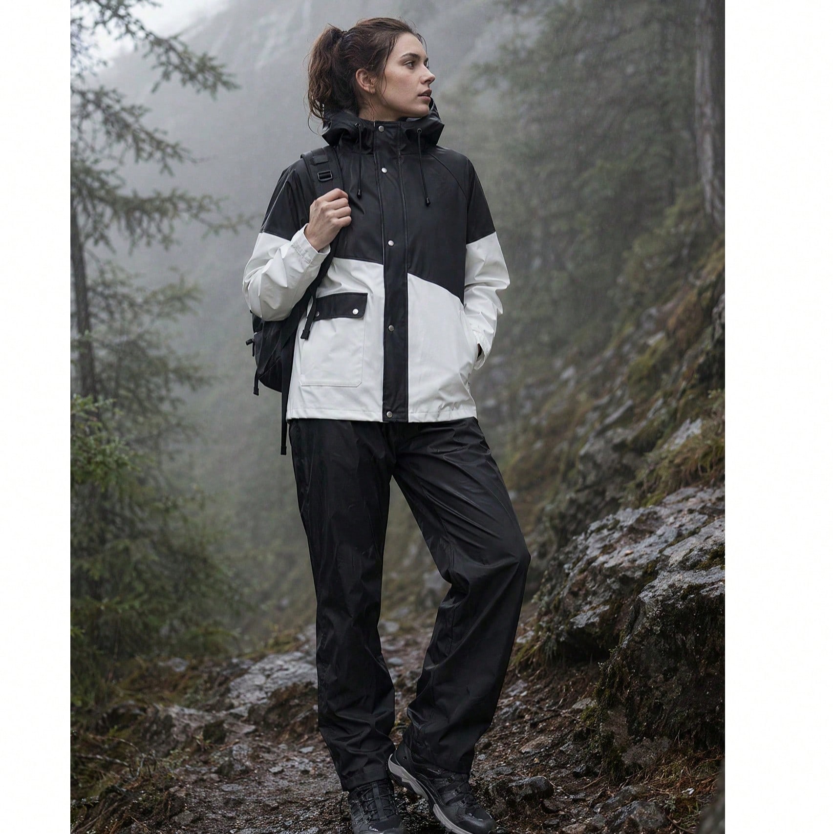 1 Set Unisex Adult Split Raincoat Suit, Includes Waterproof Jacket And Rain Pants, Hooded Full Body Waterproof, Specially Designed For Motorcycle Riding Heavy Rain Protection; Full Coverage Waterproof Rain Gear Set