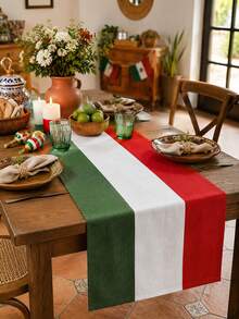 1pc Mexico Italy Flag Linen Table Runner, Green White Red Rectangular Table Runner With National Stripe Print, Rustic Dining Table Decor For Kitchen, Carnival Party, Italian Theme Celebration, Mexican Independence Day, Wedding And Home Decor - Multicolor - View 4