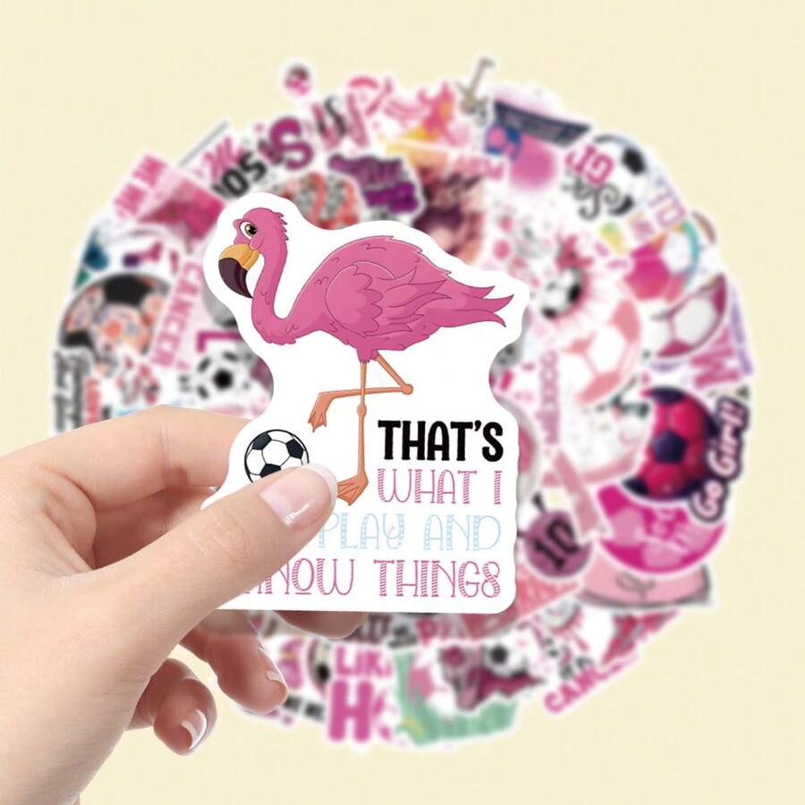 62pcs Pink Soccer Heart Pattern Vinyl Stickers, Cartoon Highly Attractive Decorative Stickers, Suitable For Journals, Seals, Envelopes, Guitars, Musical Instruments, Halloween, Christmas, Teen Party Supplies, Rewards And Inspirational Decorations - 62pcs-multicolor - View 1