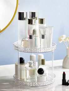 1pc Double Layer 360° Rotating Large Capacity Transparent Desktop Cosmetic Organizer, Makeup Storage, Jewelry Storage, Jewelry Storage Box - Multicolor - View 4