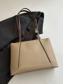 Vintage weiche Seidenschal Dekoration Tragetasche, Premium minimalistische große Kapazität Pendler Schultertasche, Nischen vielseitige strukturierte Achseltasche Damen Handtasche - Helles Khaki - Übersicht 6